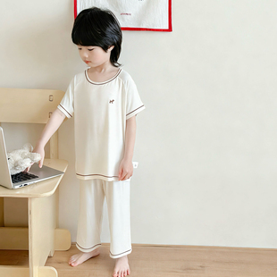 女童薄款 高级轻奢男童天然莫代尔短袖 夏季 家居服套装 空调服 7分裤