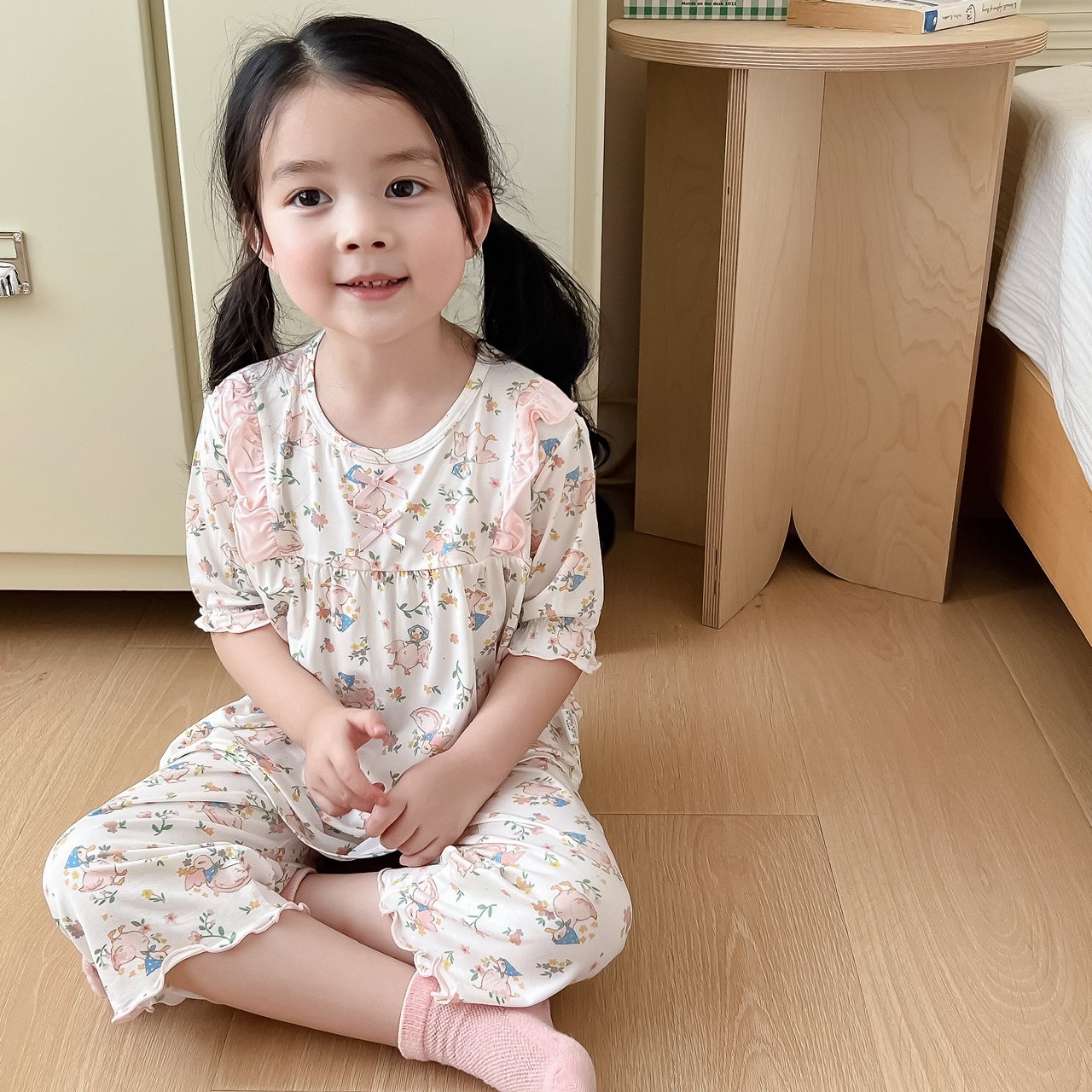 巴黎高定风~夏季女童A类优可丝五分袖7分裤套装甜美洋气女宝睡衣
