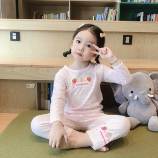 家居服男童女童宝宝睡衣睡裤 长裤 空调服 超薄透气吸汗长袖 儿童夏季