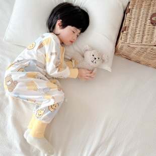 100%全棉A类儿童连体睡衣春秋宝宝睡袋秋冬薄款 婴幼儿防踢被神器