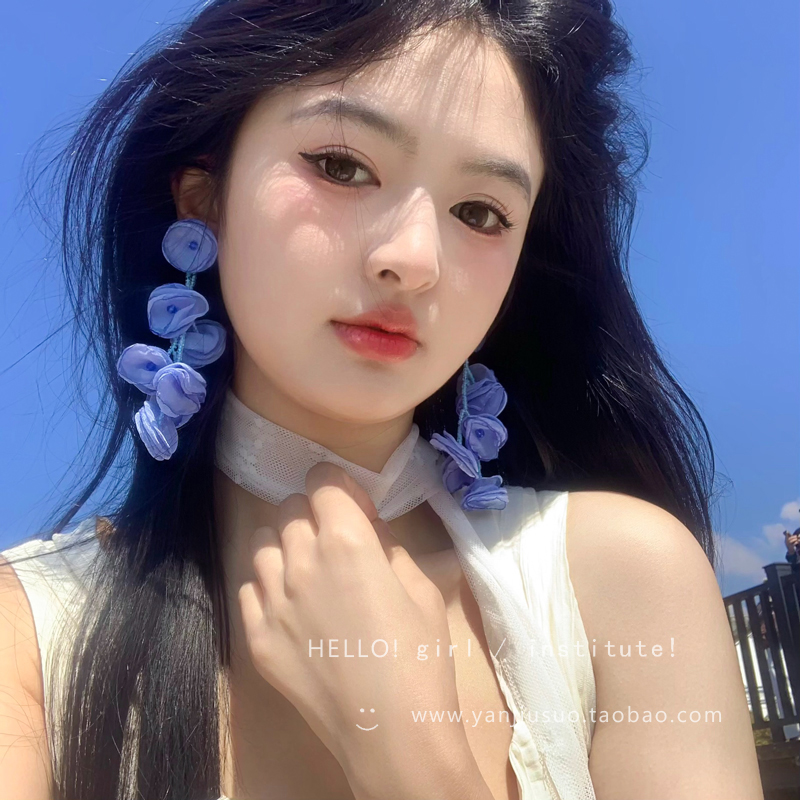 胖东来夏天海边度假风长款花瓣耳环女小众设计感夸张耳钉高级感独