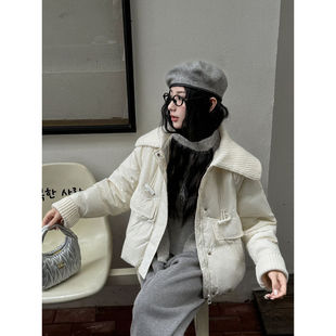 小香风2025秋冬韩版百搭薄款海军领宽松显瘦白鸭绒羽绒服女短款潮