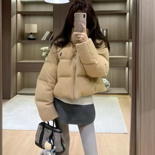 立领短款羽绒服女2025冬季新款白鸭绒保暖面包服