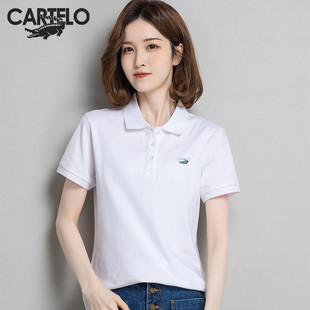 卡帝乐鳄鱼纯棉女POLO夏季 t恤休闲百搭舒适透气上衣 新款 翻领短袖
