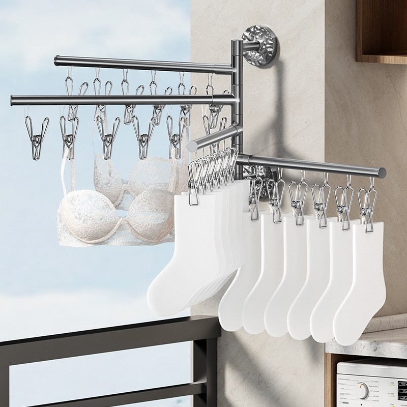 家用晒凉晾袜子神器墙上折叠晾衣