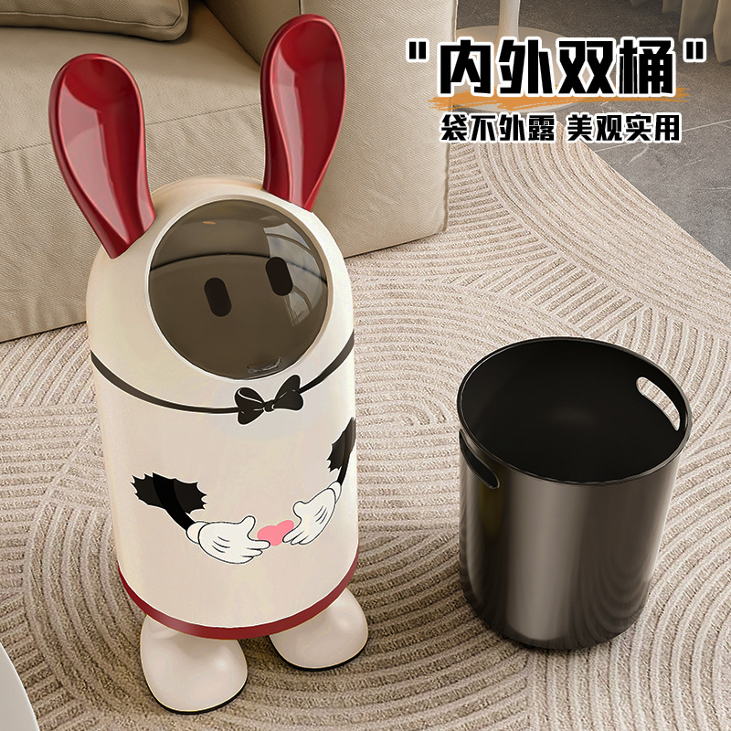 创意卡通翻盖垃圾桶双桶带盖