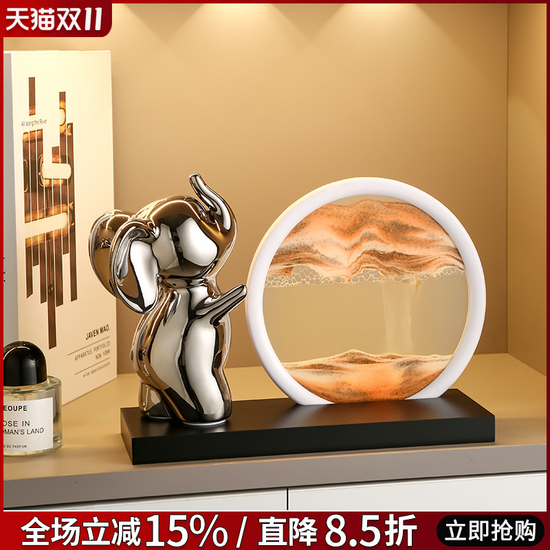 轻奢小象沙漏流沙画摆件家居客厅酒柜电视柜装饰品玄关乔迁礼物图片