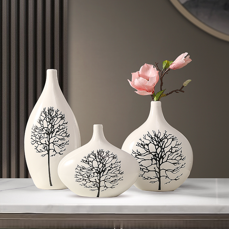 现代简约陶瓷花瓶摆件客厅插花三件套装饰品办公室电视柜家居饰品