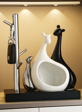 入户玄关钥匙收纳鹿一家亲摆件