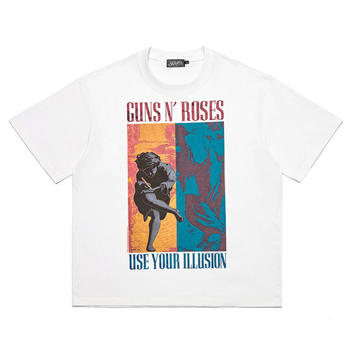 枪炮与玫瑰Guns N' Roses雅典学派重磅美式vintage透气印花宽松夏