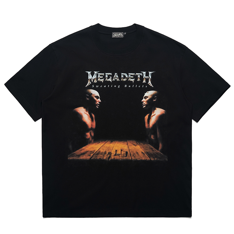 夏季新款短袖MEGADETH摇滚重磅纯棉男半袖体恤个性百搭落肩宽松潮