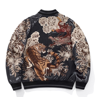 Sukajan龙虎重磅刺绣中国风夹克外套横须贺刺绣神兽缎面春秋新款