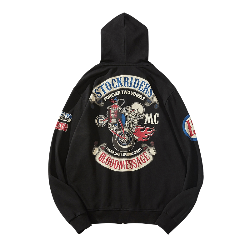 北斗神拳横须贺刺绣打虎开衫连帽卫衣肌肉男款街头格斗春秋新潮牌