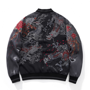 Sukajan2025横须贺重工三龙刺绣棒球服夹克外套男生上衣缎面国潮