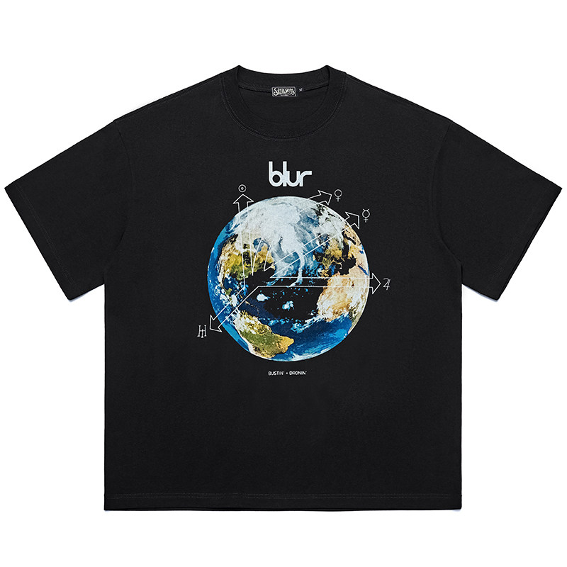 BLUR模糊乐队地球印花重磅男女短袖T恤透气印花圆领夏季个性潮ins