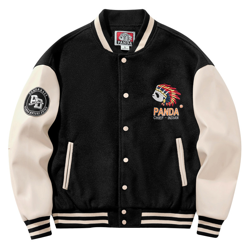 2023 WINTER CHINESE STYLE PANDA EMBROIDERY BOYS BASEBALL UNIFORM JACKET TRENDY FEMALE COUPLE INS PERSONALITY CASUAL STUDENTS