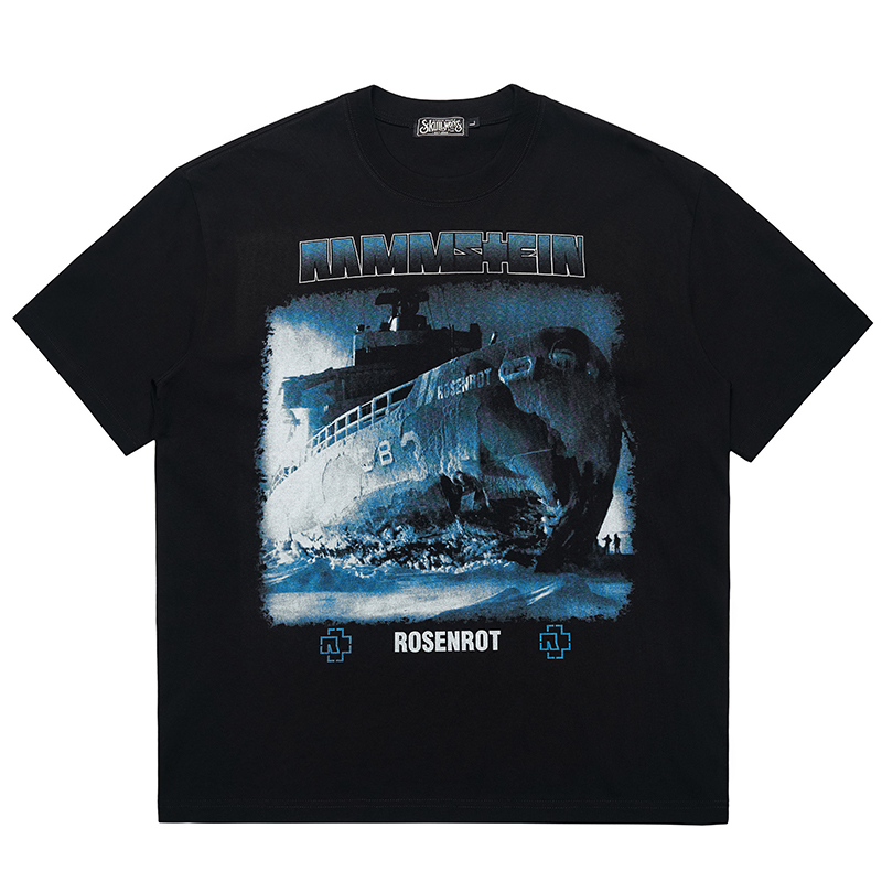 夏季美式高街重磅宽松摇滚T恤男女Rammstein德国战车透气印花潮牌