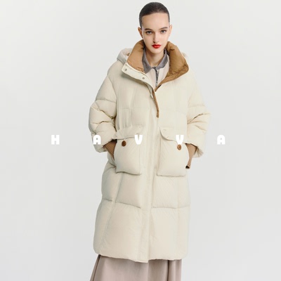HAVVA美学撞色高充绒量加厚羽绒服中长款女士外套2025冬季Y3-2550