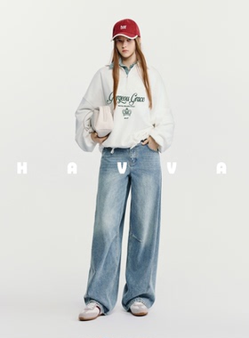 HAVVA休闲风半拉链长袖卫衣女立领套头衫宽松上衣2026春季V3-4292