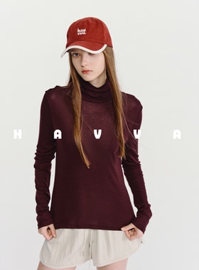 HAVVA高领修身长袖打底衫丝滑贴身超薄女士上衣2026年春季T3-5289