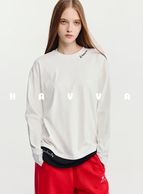 HAVVA假两件拼接加绒加厚长袖T恤宽松舒适女士上衣2025冬T3-5384