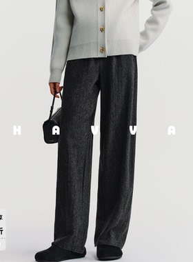 HAVVA松紧腰休闲裤舒适绵羊毛混纺直筒女士卫裤2025秋冬KX3-3784