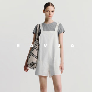 女士2025夏季 2030 套装 HAVVA松弛感弹力T恤可调节宽松背带短裤