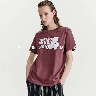 HAVVA减龄字母印花圆领半袖T恤精梳长绒棉女士上衣2025夏T3-0250