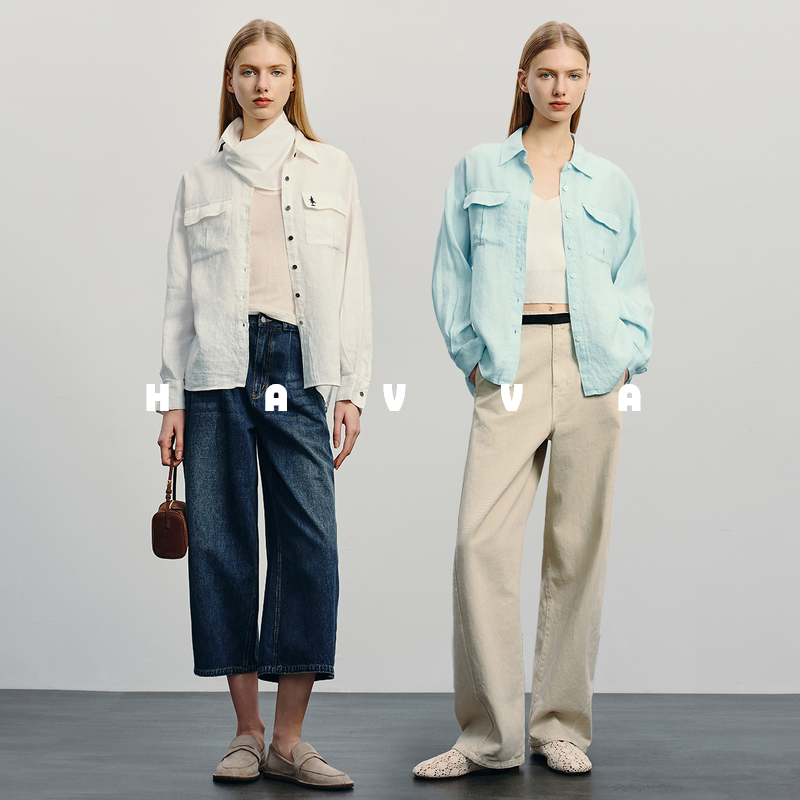 高支棉长袖休闲白色衬衫