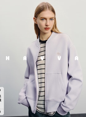 HAVVA宽松拉链开衫卫衣外套女士休闲棒球服上衣2026春季W3-01610