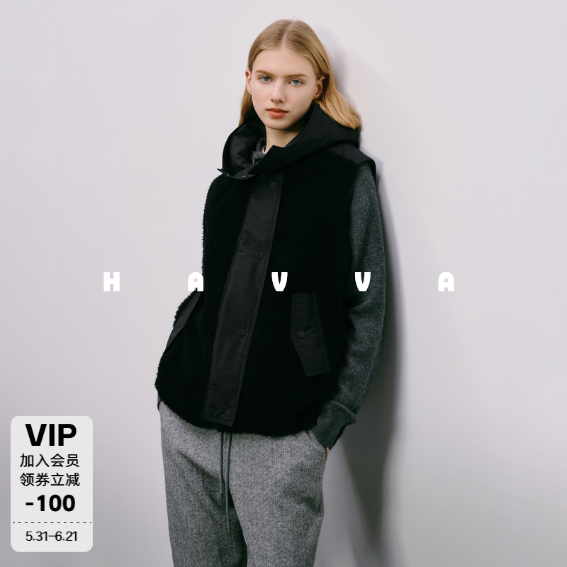 HAVVA仿羊羔毛皮草马甲女士舒适易搭配马夹外套2025冬季P3-25620