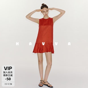 HAVVA无袖娃娃裙H型下摆荷叶边莱赛尔短款连衣裙2026夏季Q3-7321