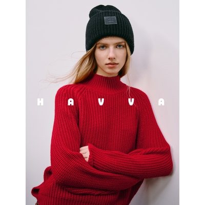 HAVVA【红运好运新年系列】毛衣半高领女针织衫2025年冬M3-03320