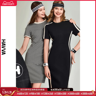 气质短款 HAVVA2024夏季 格纹连衣裙女显瘦法式 裙子Q2674 新款 修身
