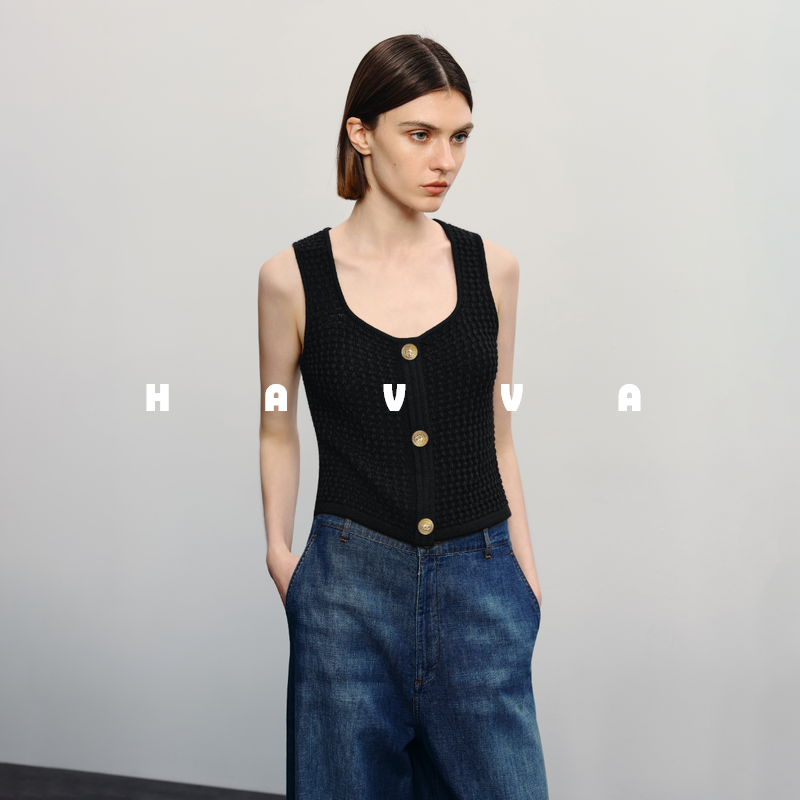 HAVVA舒适好穿短款针织吊带背心打底内搭女士上衣2025夏季D3-3459