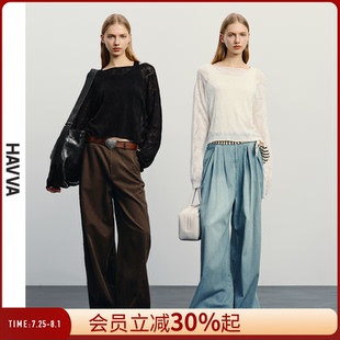 上衣女宽松短款 镂空罩衫 洋气薄款 针织衫 0573 HAVVA2025春季 新款