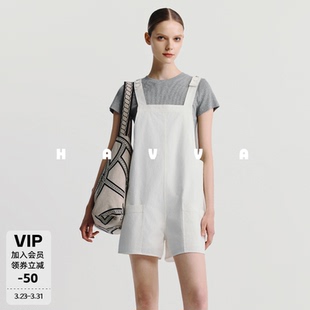 T恤 阔腿背带短裤 2026夏季 2030 两件套女士套装 HAVVA圆领短袖