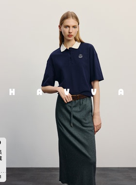 HAVVA学院风Polo领短袖T恤慵懒舒适显瘦女士上衣2026夏季T3-13820