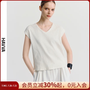 通勤上衣ins風高級2025春夏T3 0238 t恤寬松顯瘦半袖 HAVVAV領短袖