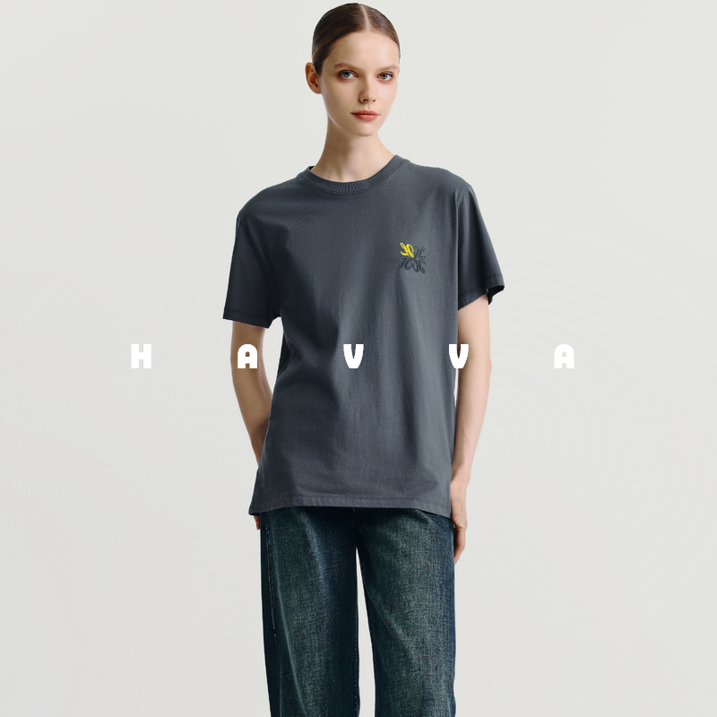 HAVVA正肩修身短袖T恤女短款半袖上衣ins潮通勤装2025夏季T3-1197