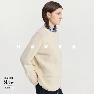 HAVVA软糯舒适圆领针织衫女保暖套头打底毛衣上衣2025冬季M3-4802