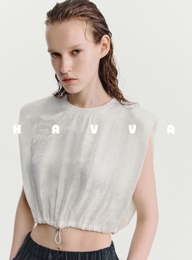 HAVVA高级感无袖雪纺衫宽松直筒女士短款背心上衣2025夏季X3-3376