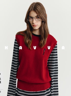 HAVVA叠搭好穿时髦毛衣坎肩背心马甲女士针织衫2025秋冬M3-28250
