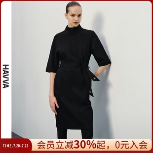 HAVVA法式 Q9502 五分袖 连衣裙女士显瘦通勤气质轻熟风穿搭2025春季