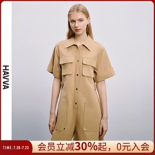 連體褲 HAVVA2025春夏新款 連衣短褲 女寬松工裝 K2729 顯瘦氣質連身褲