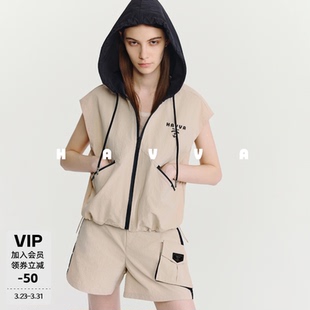 2026夏Z3 HAVVA抽绳连帽无袖 两件套女士套装 直筒休闲裤 2019 马夹