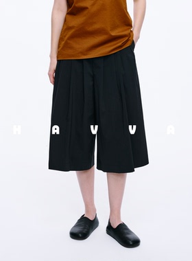 HAVVA立体褶裥宽松五分阔腿休闲裤松紧腰女裤子2026春季KX3-6049