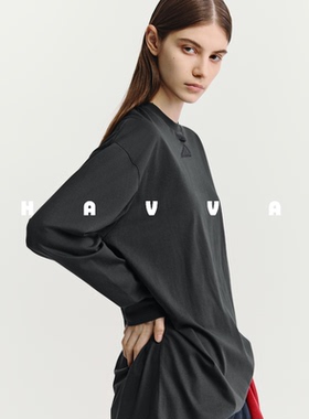 HAVVA宽松慵懒感圆领长袖T恤可叠穿女士套头上衣2026春季T3-4322