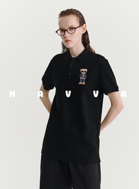 HAVVA短袖t恤女显瘦正肩polo领体恤半袖上衣2025夏季T3-14070
