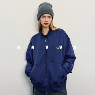 HAVVA双股精梳棉廓形棒球服式短外套女落肩袖上衣2026春季W3-3742